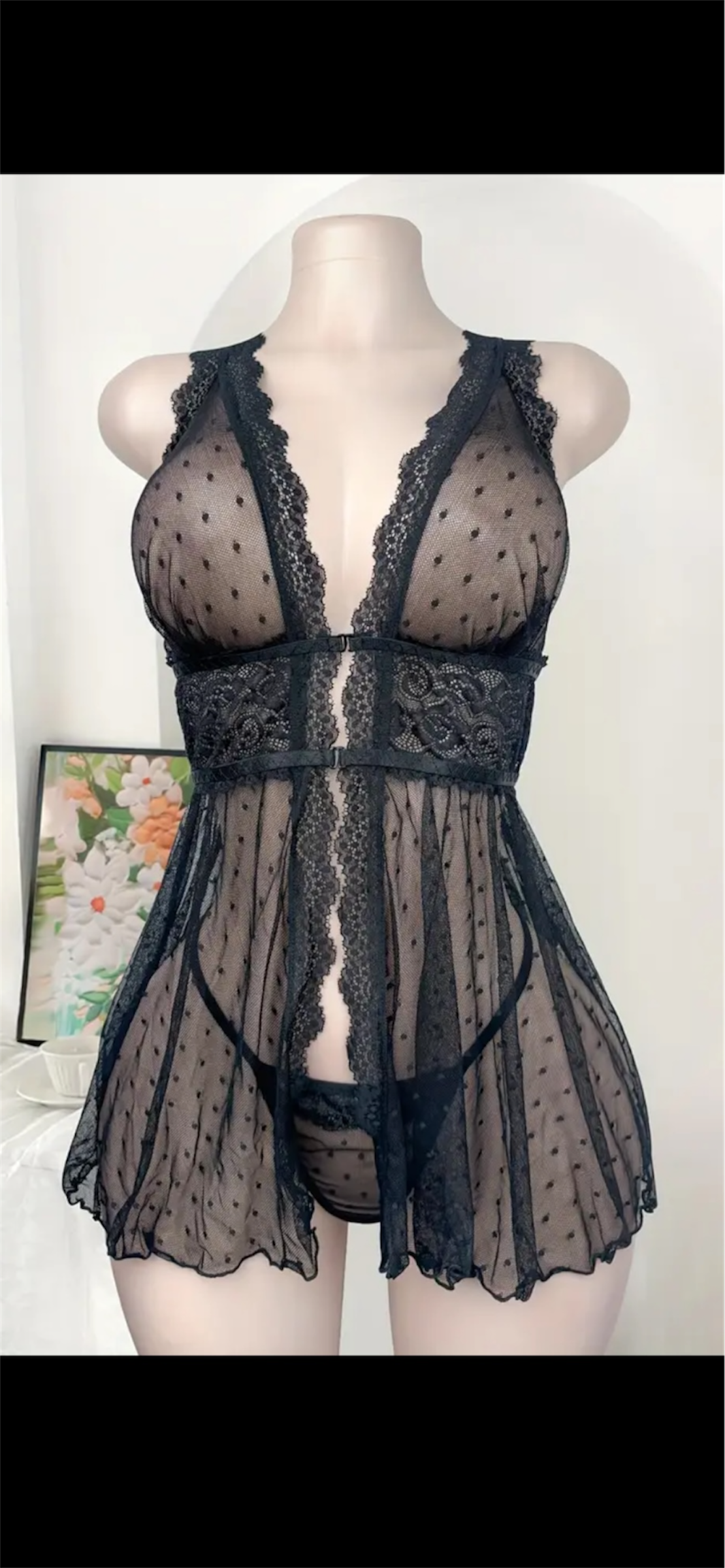 Jausmingas juodos nėrinės naktinukų komplektas „Midnight Charm“ (2XL–3XL)