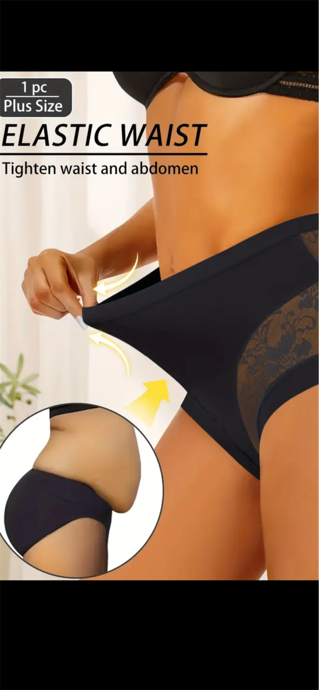 Formuojančios juodos kelnaitės su nėriniais – liemenį ir pilvuką dailinantis modelis