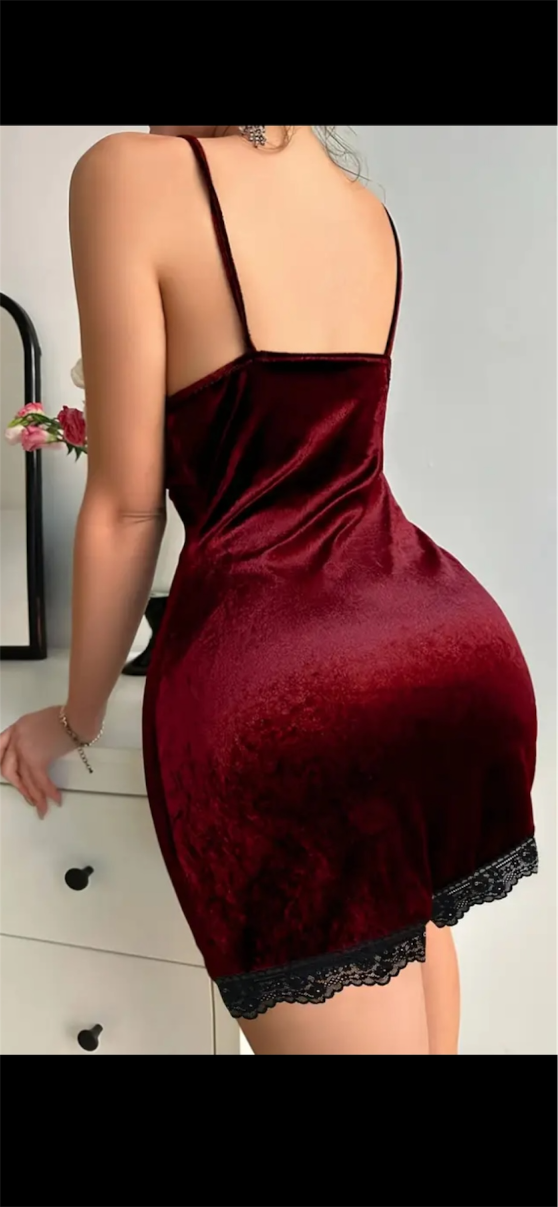 Aksominiai naktinukai su nėriniais – tamsiai raudoni, 2XL