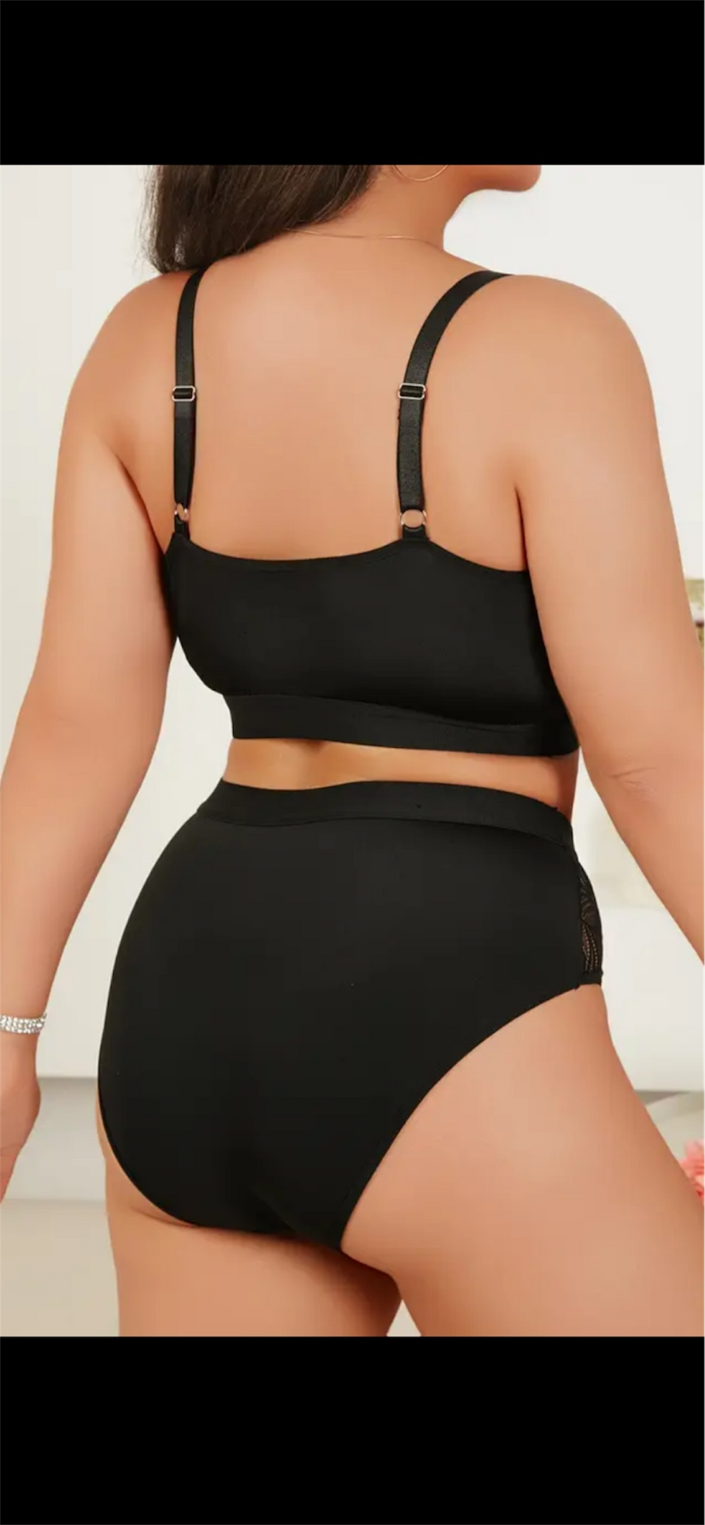 Nėrinių liemenėlės ir aukšto liemens kelnaičių komplektas – juodas, 2XL