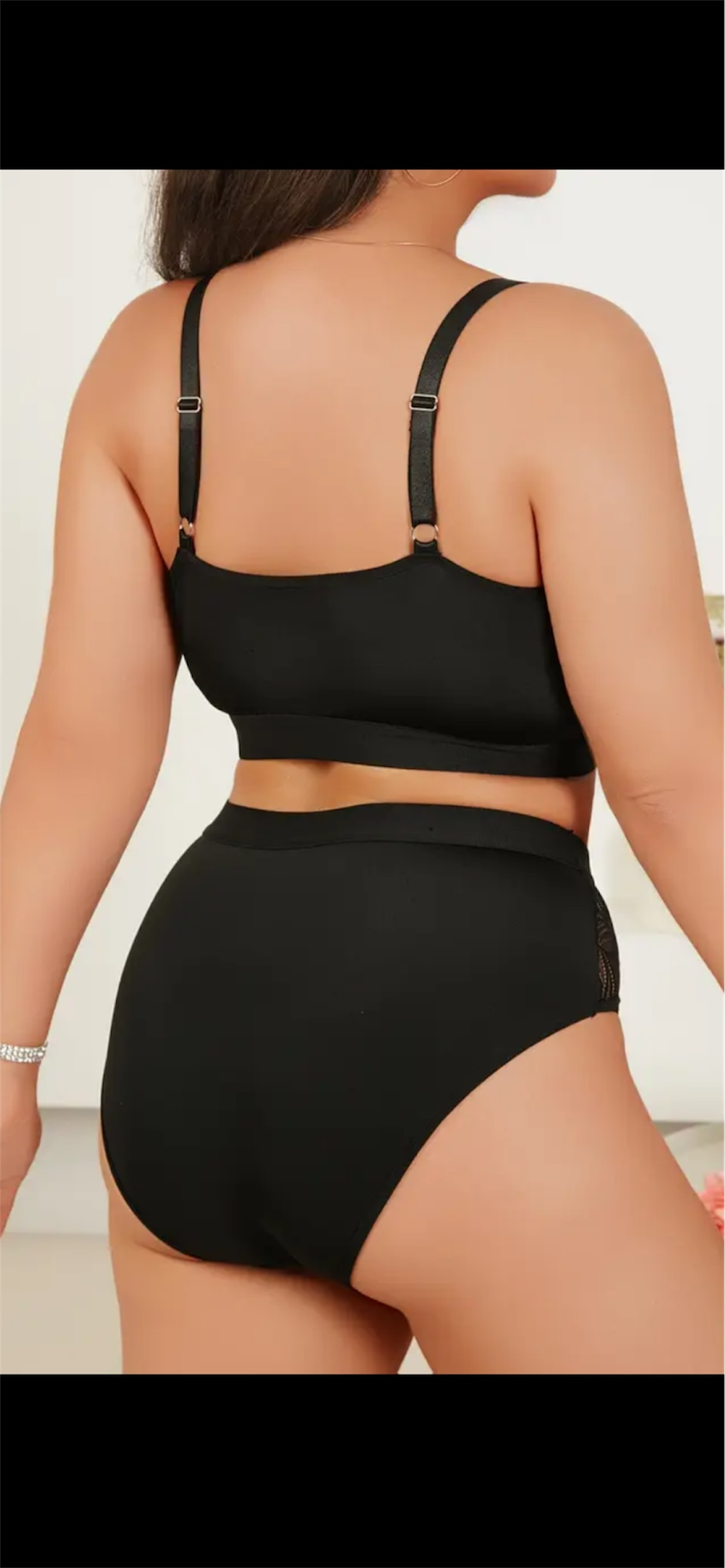 Nėrinių liemenėlės ir aukšto liemens kelnaičių komplektas – juodas, 2XL