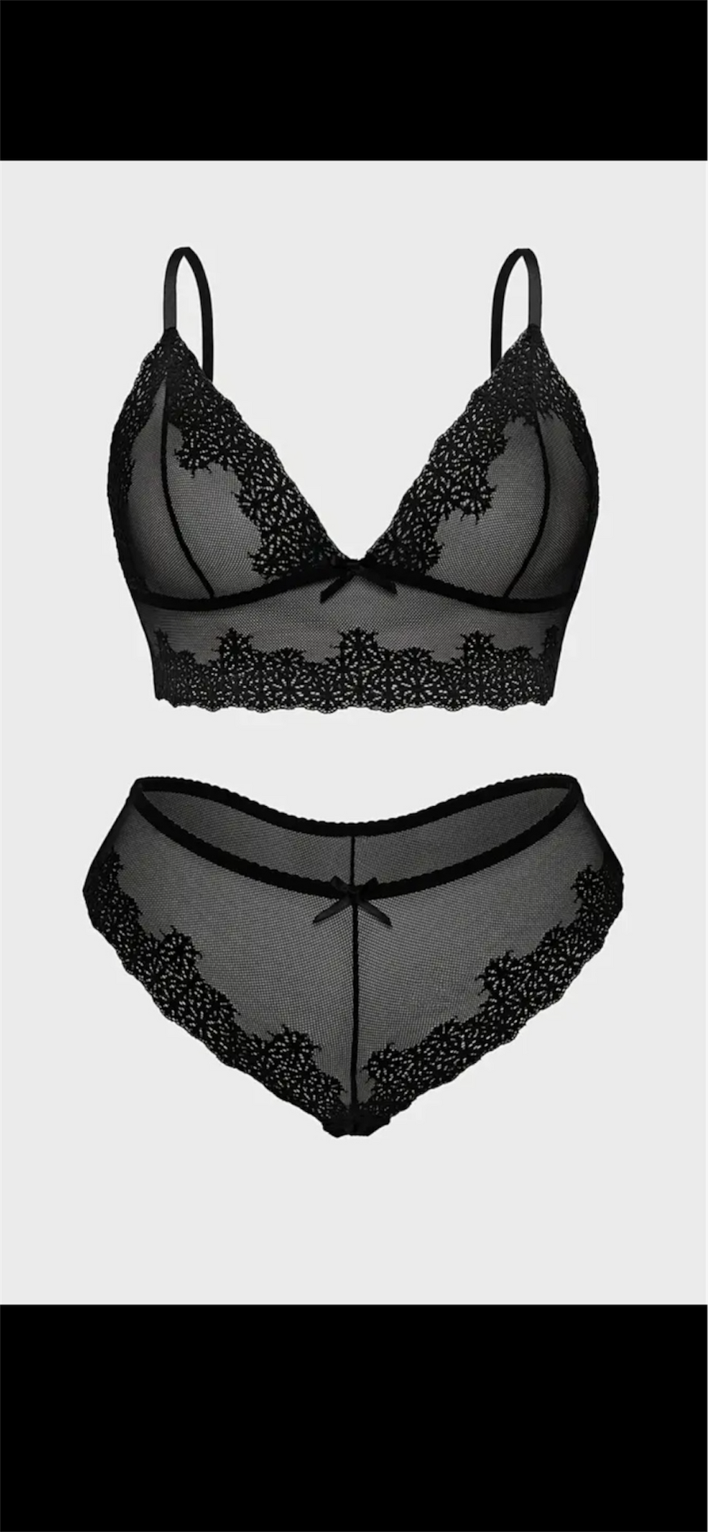 Nėrinių permatomas apatinių komplektas – juodas, 2XL–3XL