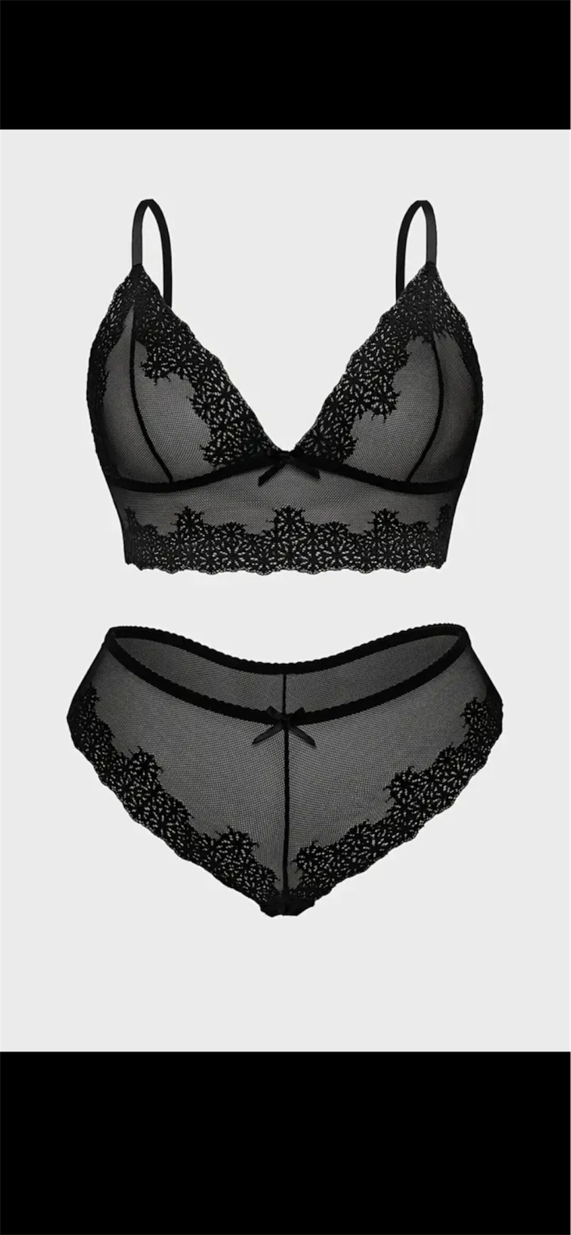 Nėrinių permatomas apatinių komplektas – juodas, 2XL–3XL