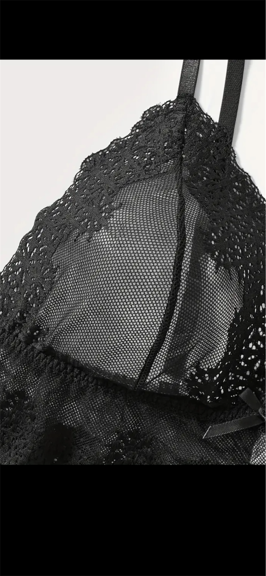 Nėrinių permatomas apatinių komplektas – juodas, 2XL–3XL