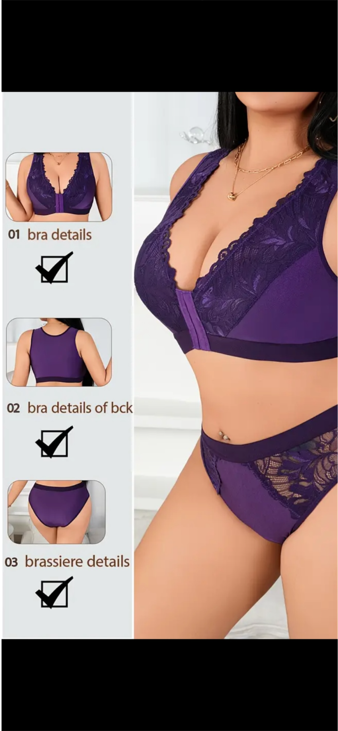 💜 Apatinio trikotažo komplektas „Violet Grace“ – tamsiai violetinė