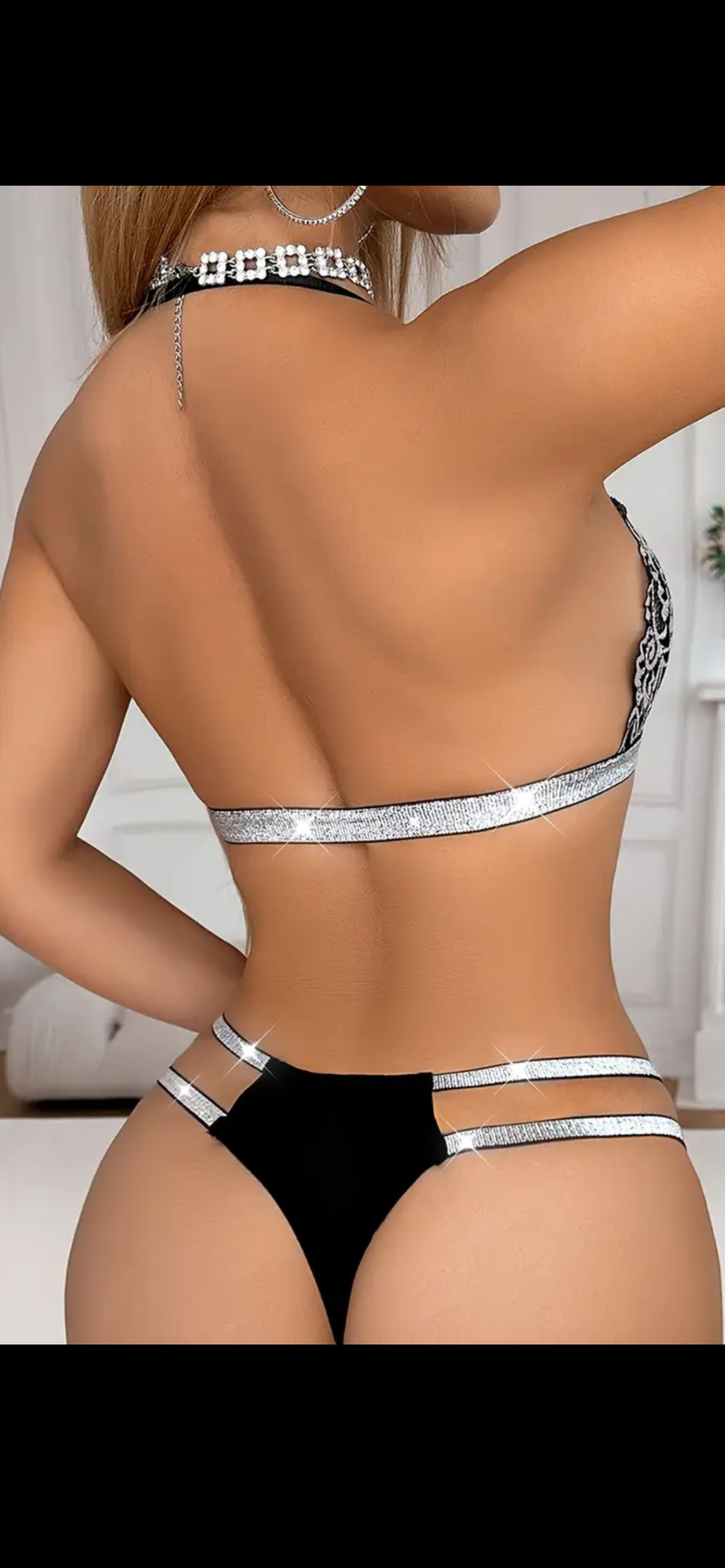 „Juodasis deimantas“ – nėrinių ir blizgučių komplektas (XL dydis)