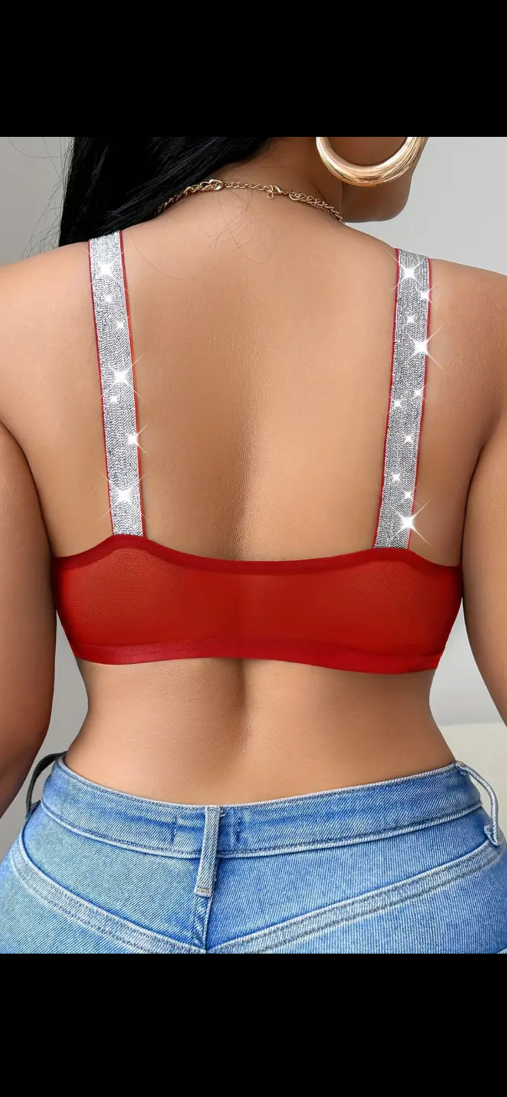 Madingas braletės tipo topas su priekiu segamu užsegimu – juodas arba raudonas