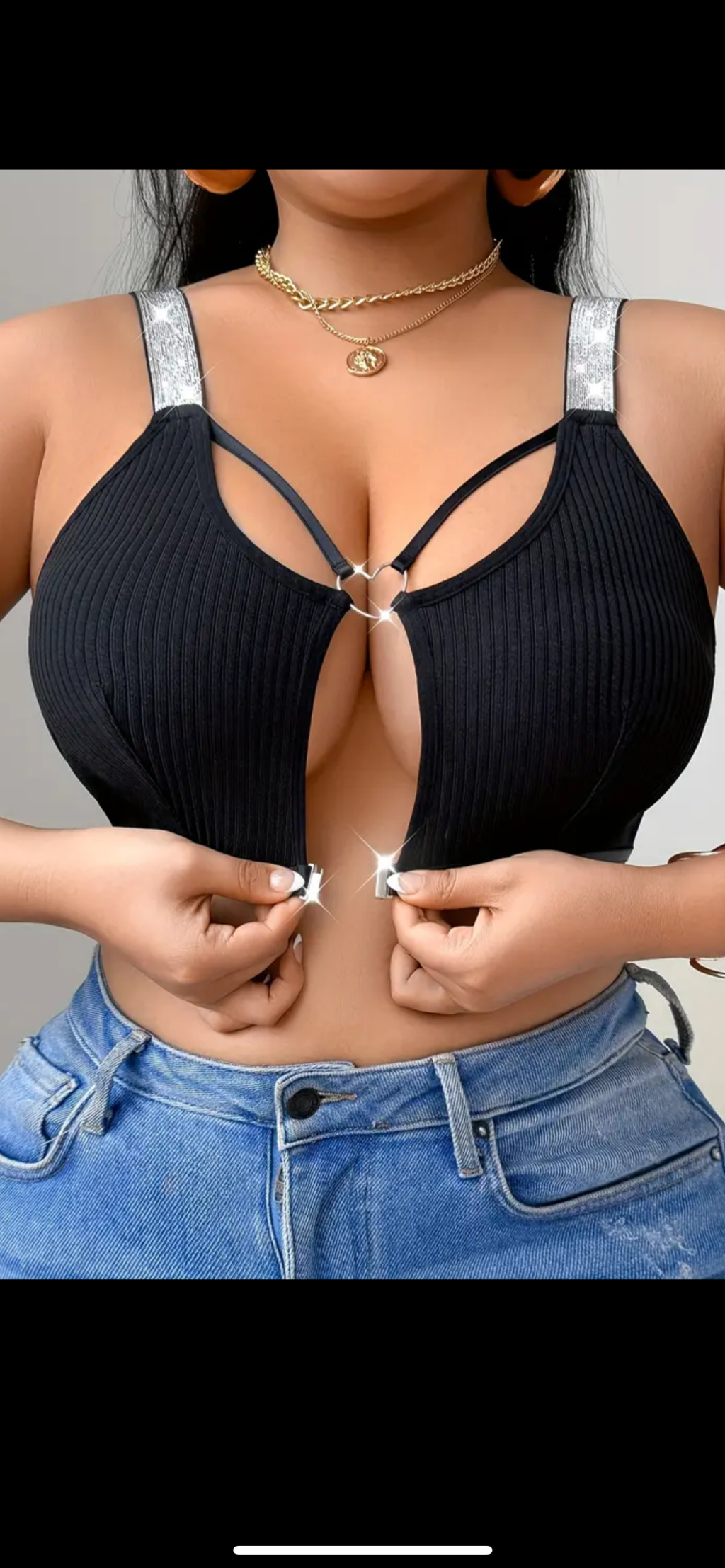 Madingas braletės tipo topas su priekiu segamu užsegimu – juodas arba raudonas