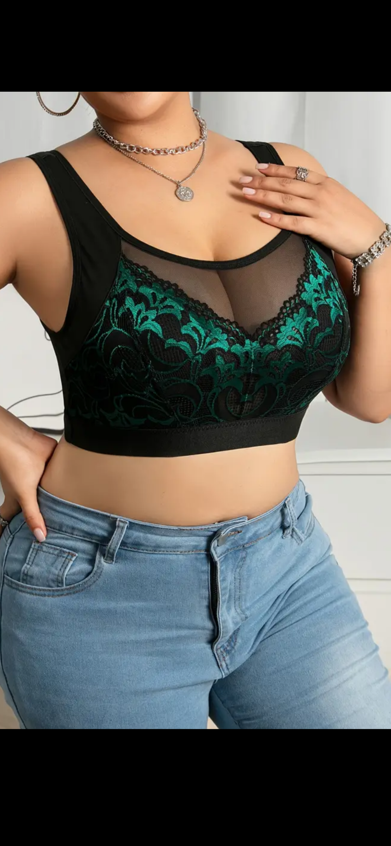 💚 Topas su nėriniais „Emerald Elegance“ – mišri spalva (2XL–3XL)