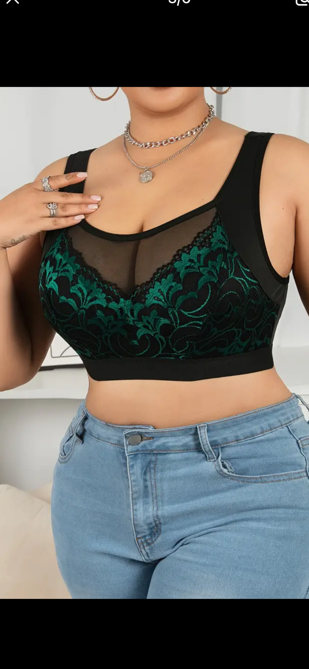 💚 Topas su nėriniais „Emerald Elegance“ – mišri spalva (2XL–3XL)