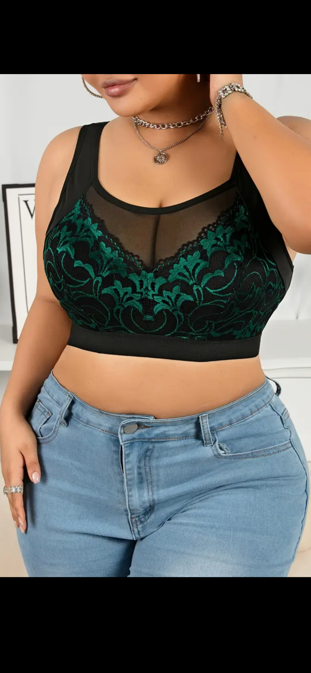 💚 Topas su nėriniais „Emerald Elegance“ – mišri spalva (2XL–3XL)